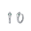 Hip Hop Cool Style Animal Earrings S925 Sterling Silver Rhodium Plated Emerald Snake Shaped Hoop Earrings for Women