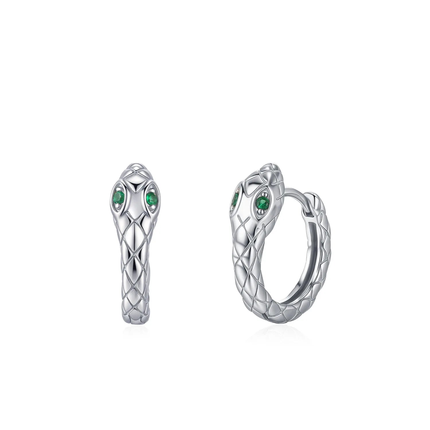 Hip Hop Cool Style Animal Earrings S925 Sterling Silver Rhodium Plated Emerald Snake Shaped Hoop Earrings for Women