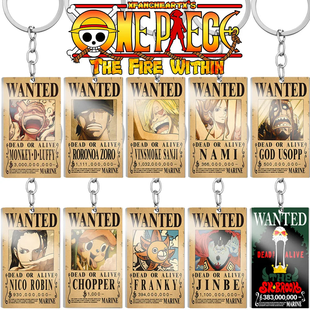 40 Designs Fashion Anime One Side Printing One Pieces Zoro Nica Gear 5 Luffy Wanted Metal Keychains Accessories NeckLace Tag