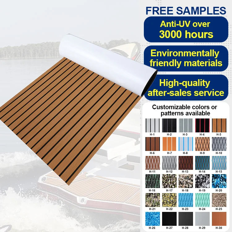 Customized XYF 2400*900MM High Density Closed Cell EVA Foam Faux Teak Boat Flooring Modern Design Brushed Non-Skid Outdoor 6mm