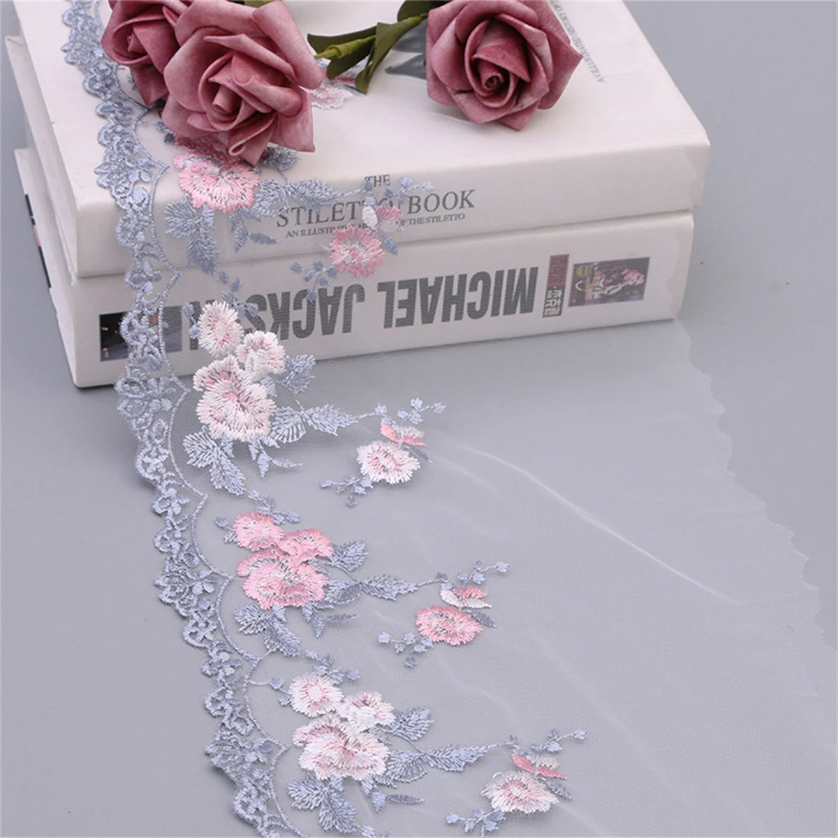 1 Yard Flower Embroidered Mesh Lace Trim Ribbon Fabric DIY Garment Wedding Dress Sewing Craft