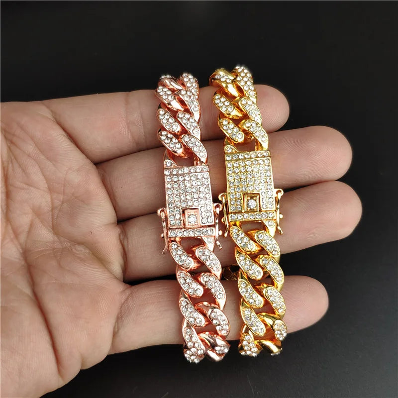 18K Gold Plated Micro Inlaid Cubic Zircon CZ Cuban Chain Ankle Bracelet Hip Hop Iced Out Diamond Miami Cuban Chain Cuban Anklet