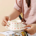 M Ceramic Floral Coffee Cups and Saucers Mugs Afternoon Tea Drinkware 300ml Breakfast Milk Cups Snack Plates
