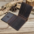 Men's Short Cow Hide Genuine Leather Zipper Closure Multi-Card Bifold Slim Premium Wallet