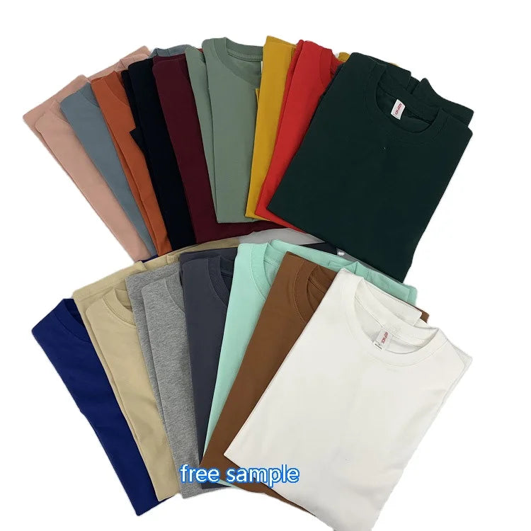 Customizable Summer New Cotton T-Shirt 250g Heavy Loose Plus Size Solid Color Knitted with Logo Printing