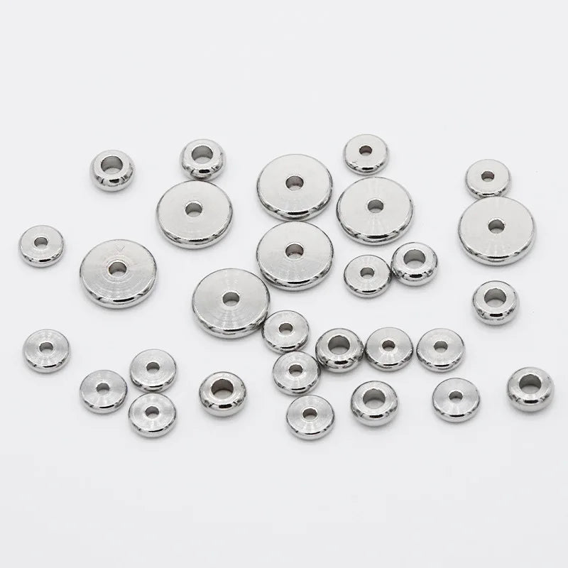 Stainless Steel Flat Bead Spacer 3-10mm Loose Bead Round Piece Material Handmade Necklace Bracelet Diy Jewelry Accessories