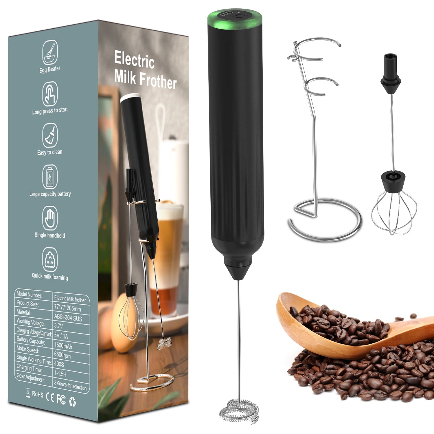 Factory Wholesale Electric Milk Frother Rechargeable Stand ABS Plastic Stainless Steel 304 Blade for Milk/Egg/Coffee Foaming
