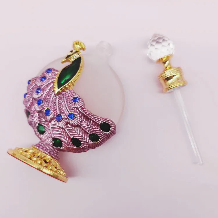 25ml Green Pink purple Glass Middle East Brand Full Dress Metal Perfume Bottle Stones Essential Oil Refillable Attar Bottles