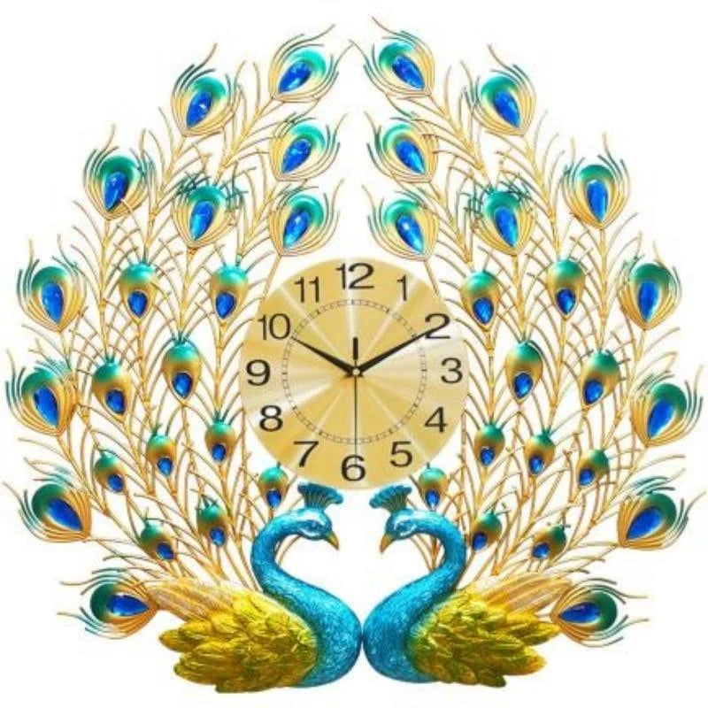 2024 Popular Home Decoration New Fashion Luxury Wall Clock Decor 3D Antique Style Resin Peacock Fancy Gold Wall Clocks