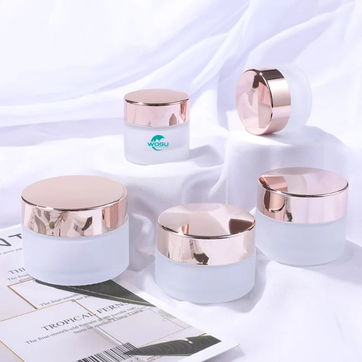 Free Sample Face Care Container 20g 30g 50g Empty Frosted Rose Gold Cosmetic Glass Cream Jar