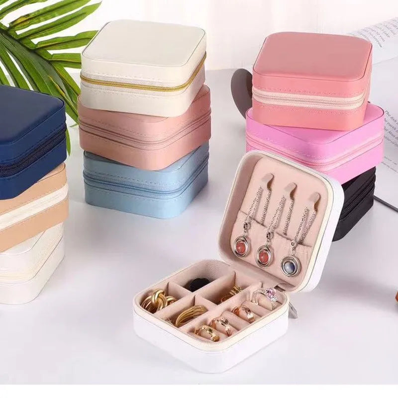 46 Colors Square Shape PU Leather Travel Jewelry Storage Box Organizer for Earrings Rings Necklaces with Zipper