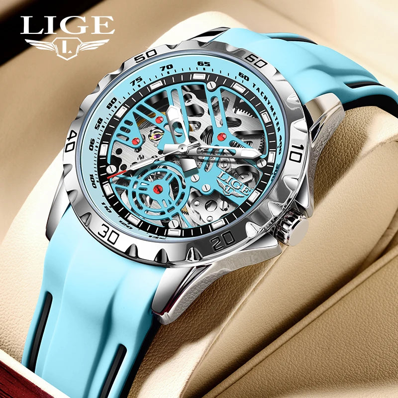 LIGE LG89118 Men Automatic Watch 3D Diamond Skeleton Hollow Mens Wristwatches Luminous Gift Watches Tourbillon Montre Homme OEM