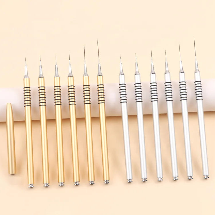 New Arrival Private Label Gold Silver Extra Thin Long Liner Painting Thread Anti Slip Handle Nail Art Brush with Lid