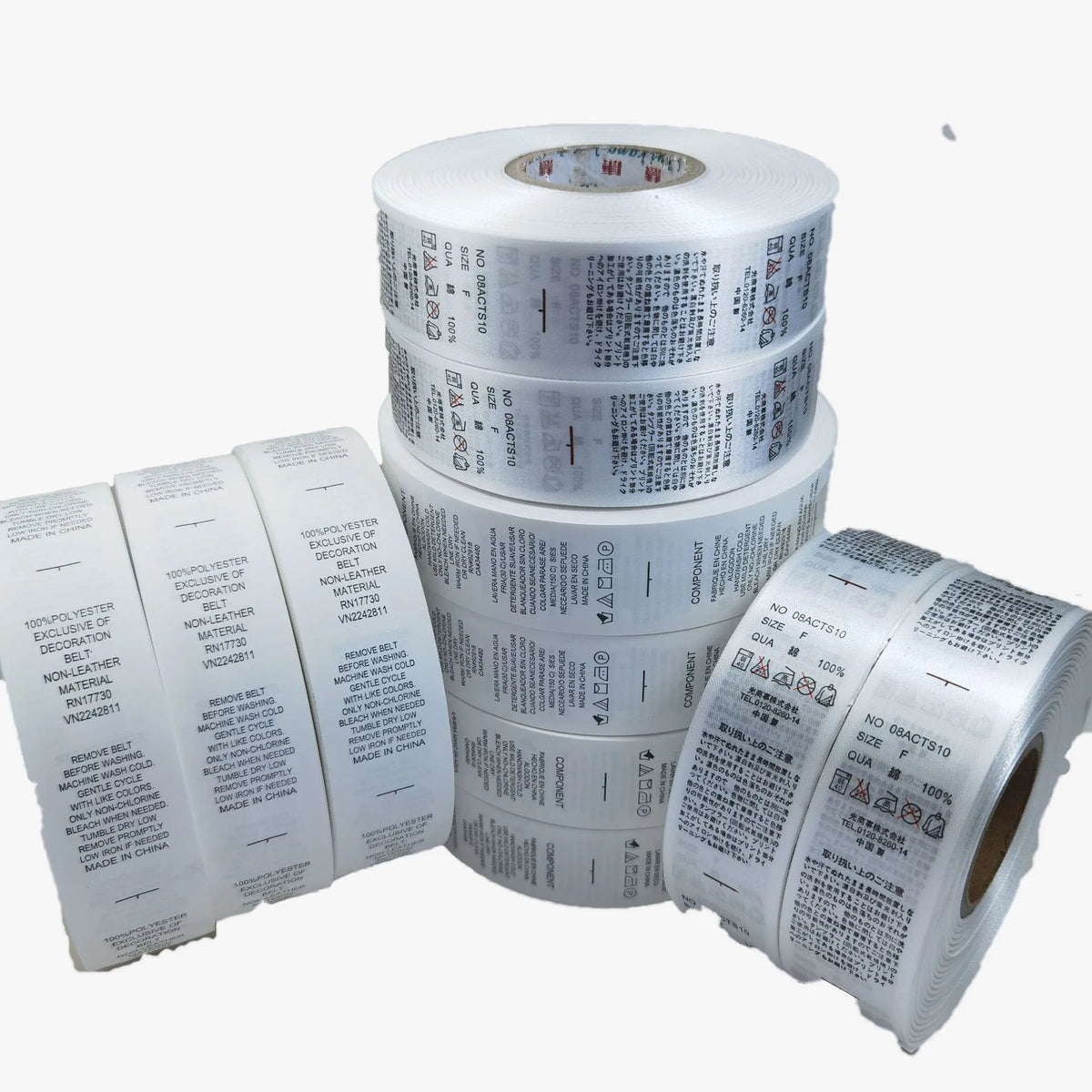 Factory Wholesale TTR Barcode Printing Satin Ribbon Blank Roll for Clothing Washing Care Label Tags MegaBDM