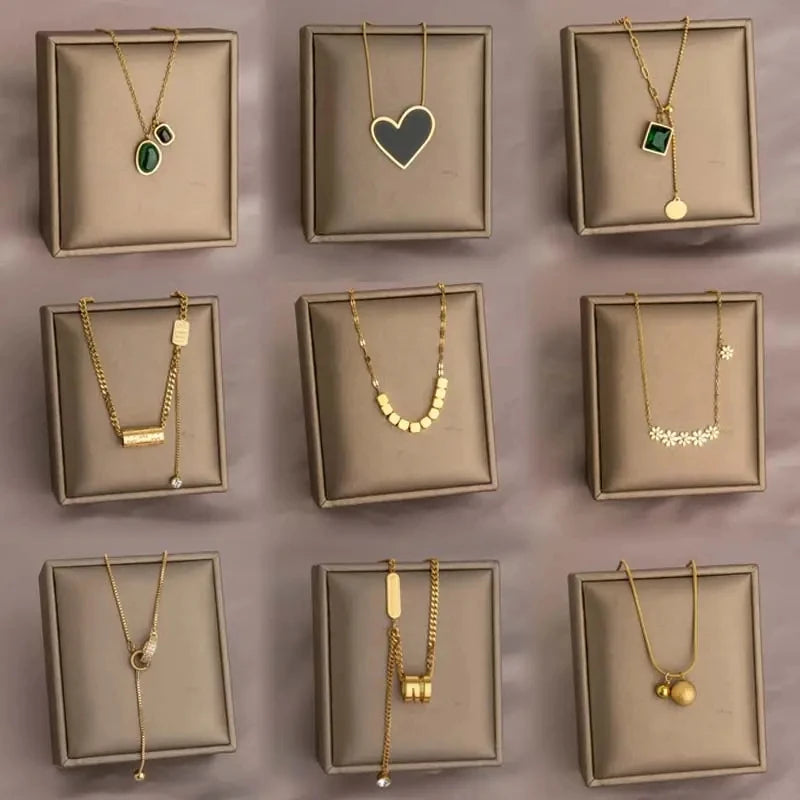 Hot Sale Fashion Heart Daisy Pendant Women Stainless Steel Necklace Luxury Emerald Long Tassel Clavicle Chain Jewelry (KSS492)