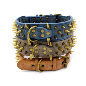 Wholesale Durable PU Punk Dog Collar with Breakaway Feature Plaid Pattern Spiked Pet Collar