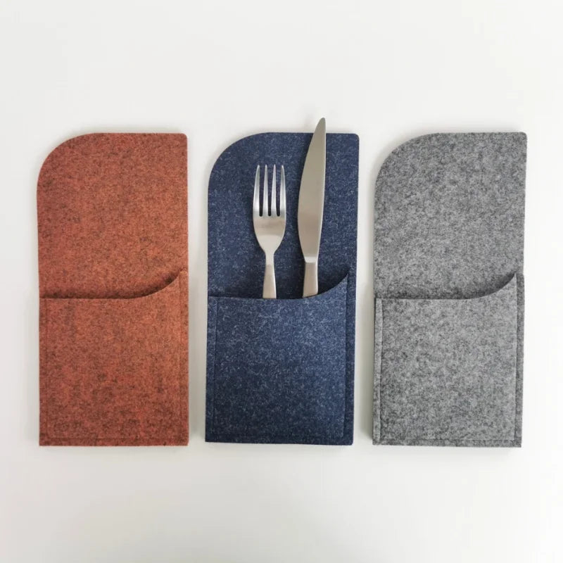 Nordic Style Felt Cutlery Holder Dining Table Utensil Pocket Handmade Tableware Holder 3 PCS