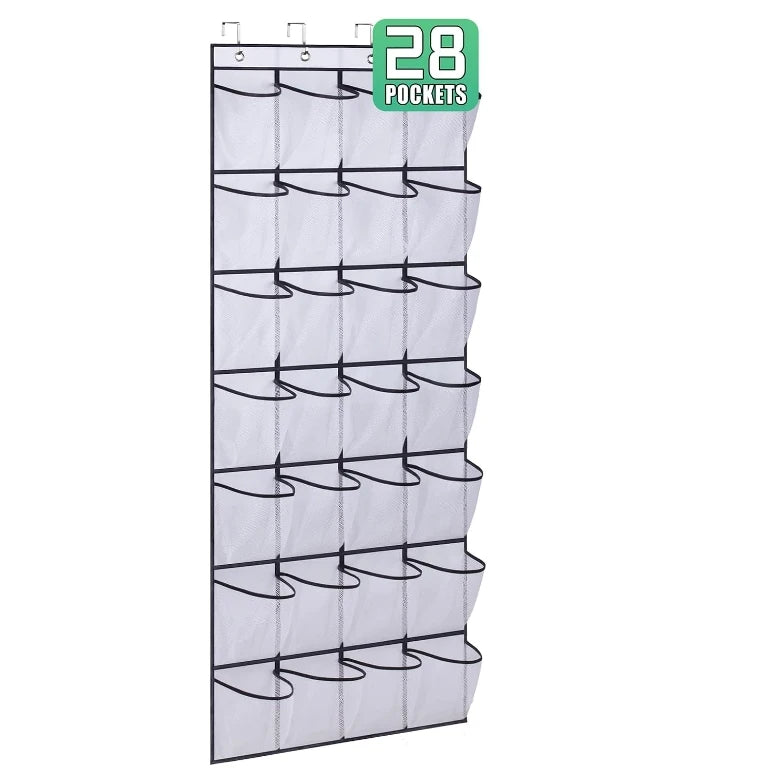 28-Pocket Foldable Fabric Hanging Shoe Organizer with Large Pockets Over-the-Door Shoe Rack for Women Women's Closet Shoe Hanger