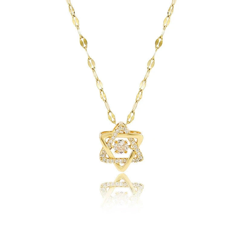 Wholesale 18k Gold Plated Hexagram Titanium Steel Necklace for Women Luxury Fashion Link Chain Pendant Jewelry Mama Gift