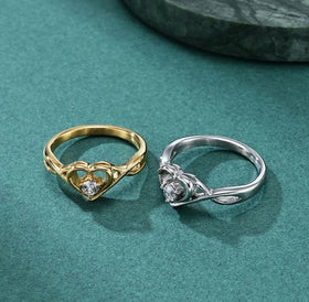 Stainless Steel Heart Cubic Zircon Solitaire Wedding Engagement Anniversary Wedding Ring for Women