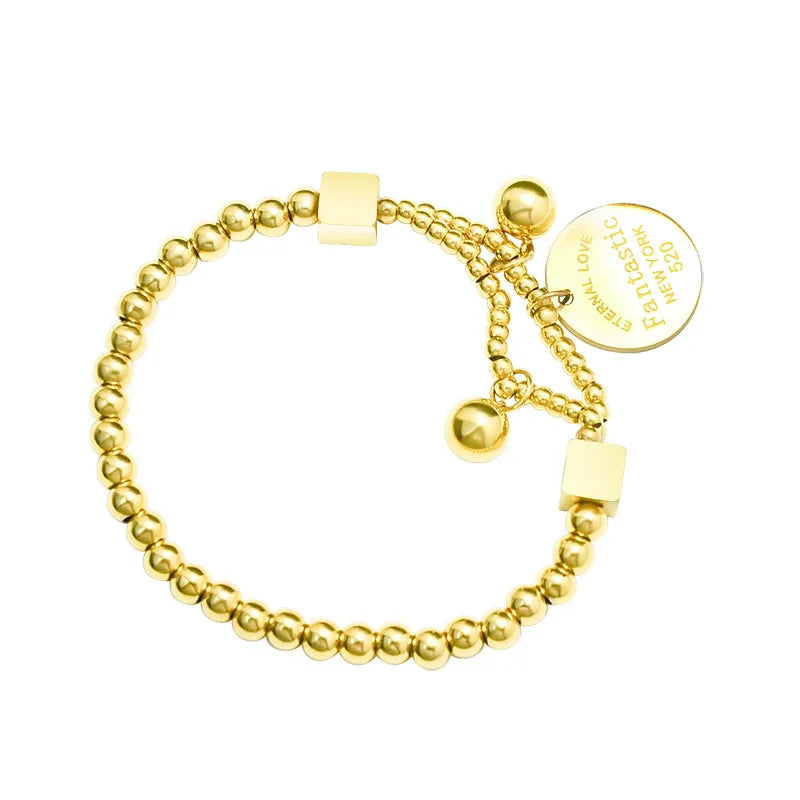 New Light Luxury Elastic Thread Ball Gold Coin Square Circle Brand Stainless Steel Bracelet for Girls
