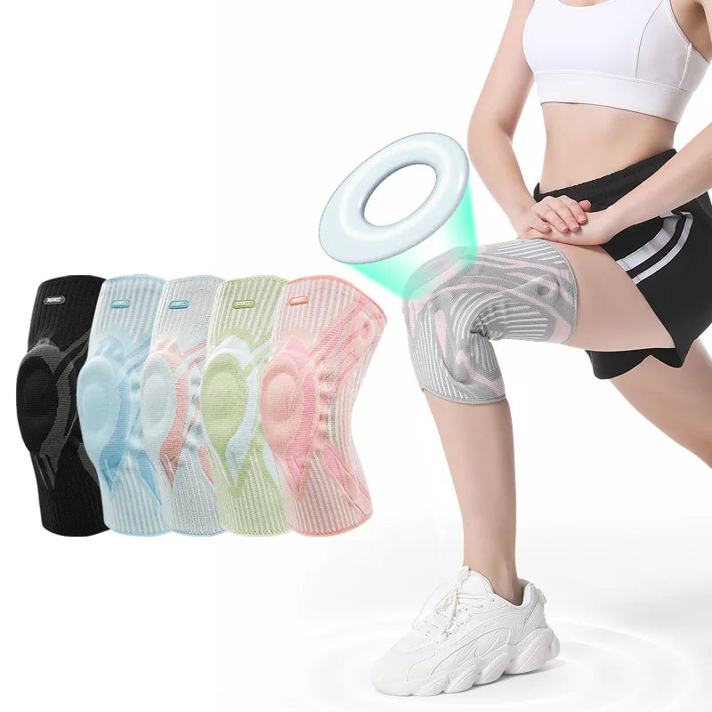 Aolikes 7730 Protective Dance Silicone Knee Pads Elastic Tighten Running Brace Patella Shock Absorption Knitted Fashion Knee Pad