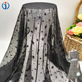 China Manufactures Knitted 95% Polyester 5% Spandex Black Net Six Size Star Design Flocking Mesh Tulle Fabrics for Garment