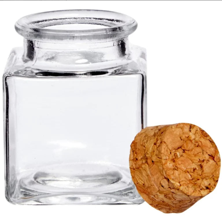 Fancy Luxury 50 ml Mini Design Empty Clear Square Glass Jar for Party Favors Spices Jar Herbs Keepsakes With Cork Stopper