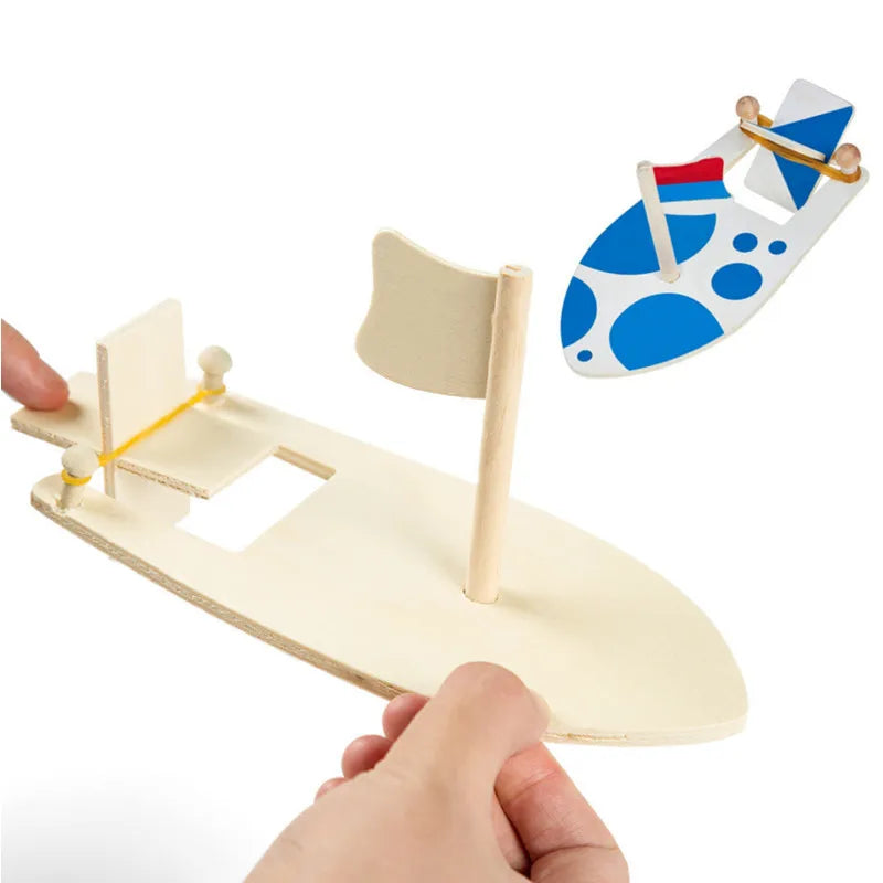 Birthday Carnival Party Sailboat Rubber Band Paddle Boat Paint and Decorate Wooden Sail Ship Model Boat Diy Craft Kits