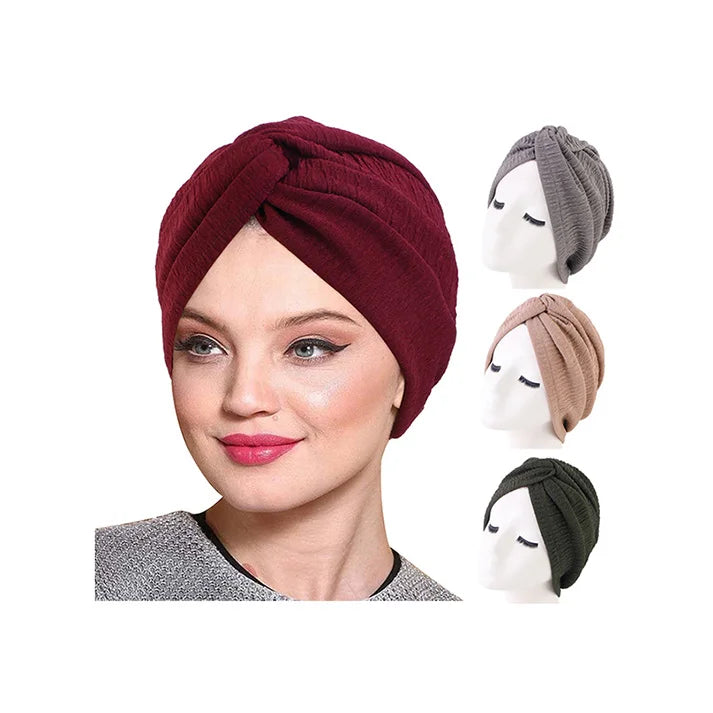 Wholesale Solid Color Polyester Spandex Headwrap Twisted Turban Hats for Women