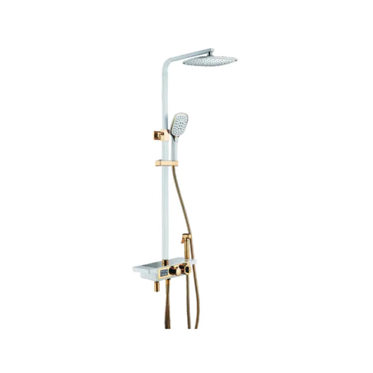 Luxury Single-Handle Rainfall Thermostatic Brass Mixer Tap Classic White Gold Bathroom Shower Polished Ceramic Quality Bath