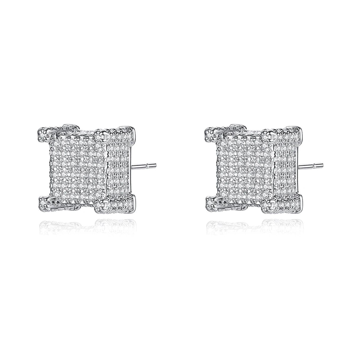 JINSE Iced Out Mens Cubic Zirconia Cubist Screw Earring Square Shape Micro Pave Men Cz Diamond Earring