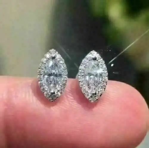 CAOSHI Cubic Zirconia Marquise Cluster Bridal Wedding Earrings Silver Color Brass CZ Stud Earring for Women Engagement