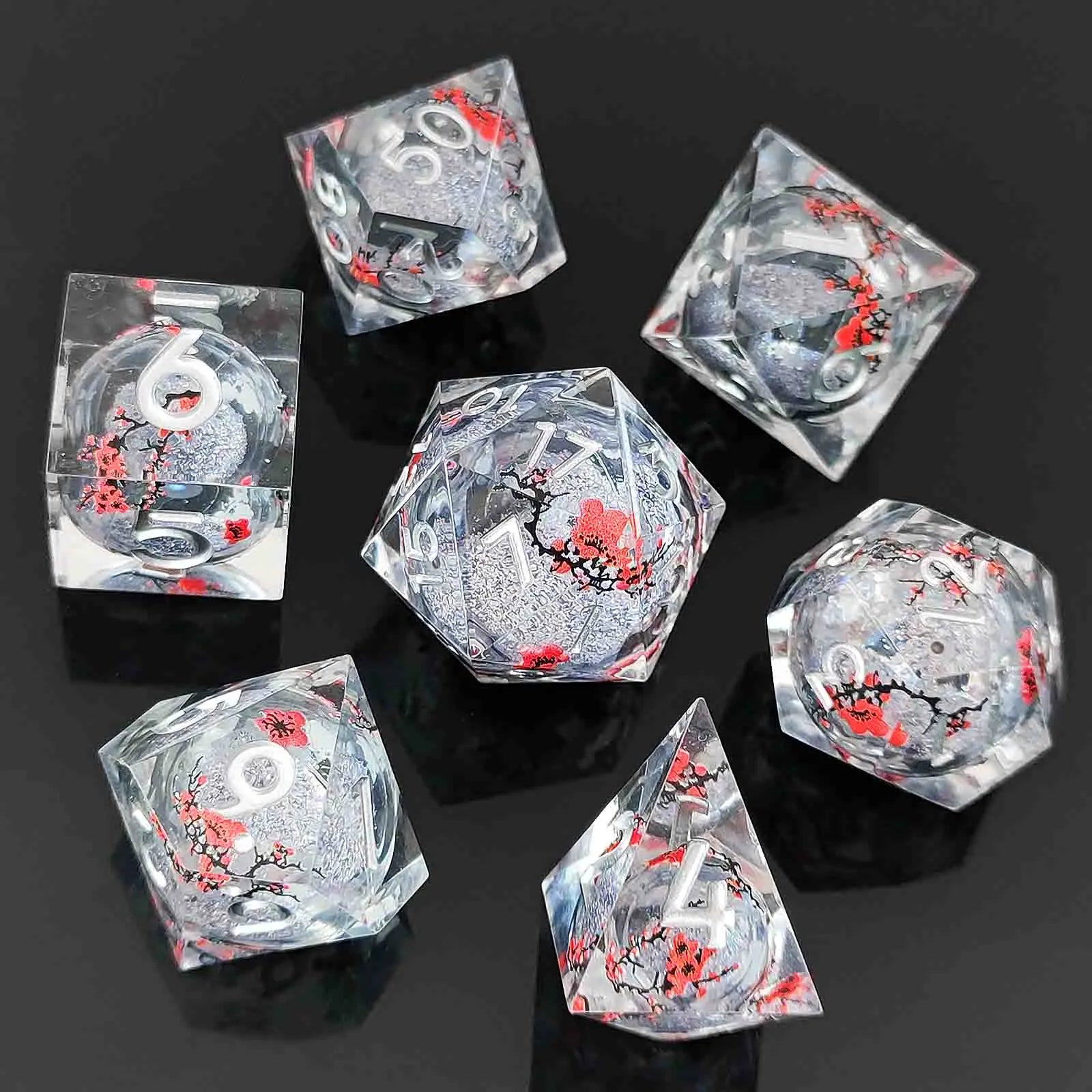 New Polyhedral DND Plum Blossom Quicksand Dice Set Liquid Core Resin Dice for Role Playing Game