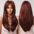 Wigs Factory Long Straight Synthetic Hair Wig for Black Women Afro Mixed Red Brown Wig With Bangs Heat Resistant Daily Use Hair