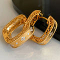 High-class Feeling Vintage Brass Plating 18k Gold Square Openwork Diamond-set Earrings for Women Custom Jewelry