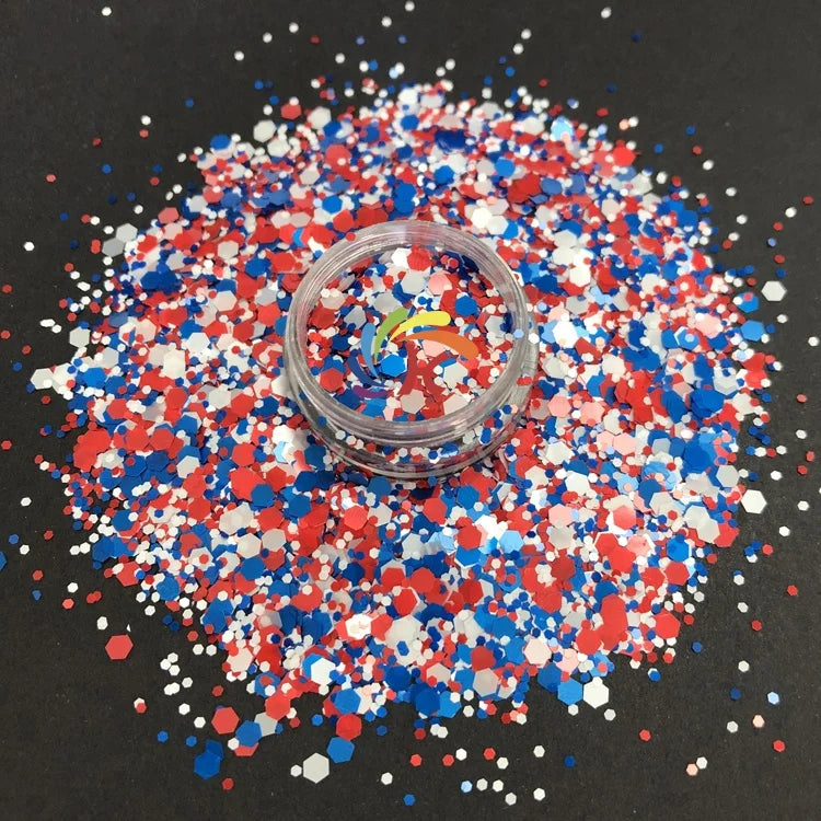 Wholesale July Fourth Polyester Chunky Glitter Bulk Stars Shapes Mix Glitter for Nail Art Independence Day Christmas Decorations