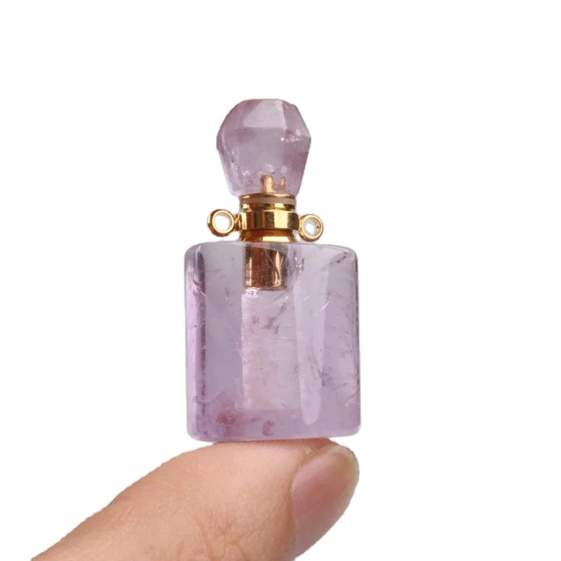 Natural  Amethyst Essential Oil Bottles Rose Quartz Crystal Perfume Bottle  Pendant