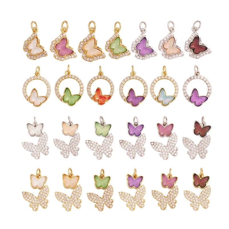 Trendy Crystal Glass Zircon  Butterfly Charm PendantReal 18K Gold Plated Necklace Bracelet DIY Craft Jewelry Making Supply S17