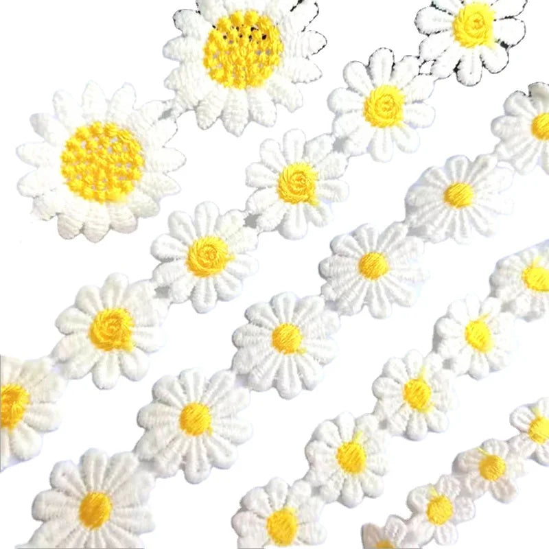 DIY Kids Clothing Sewing Hats Shoes Fabric Embroidery Sunflower Water Soluble White Yellow Polyester Milk Silk Trim Lace