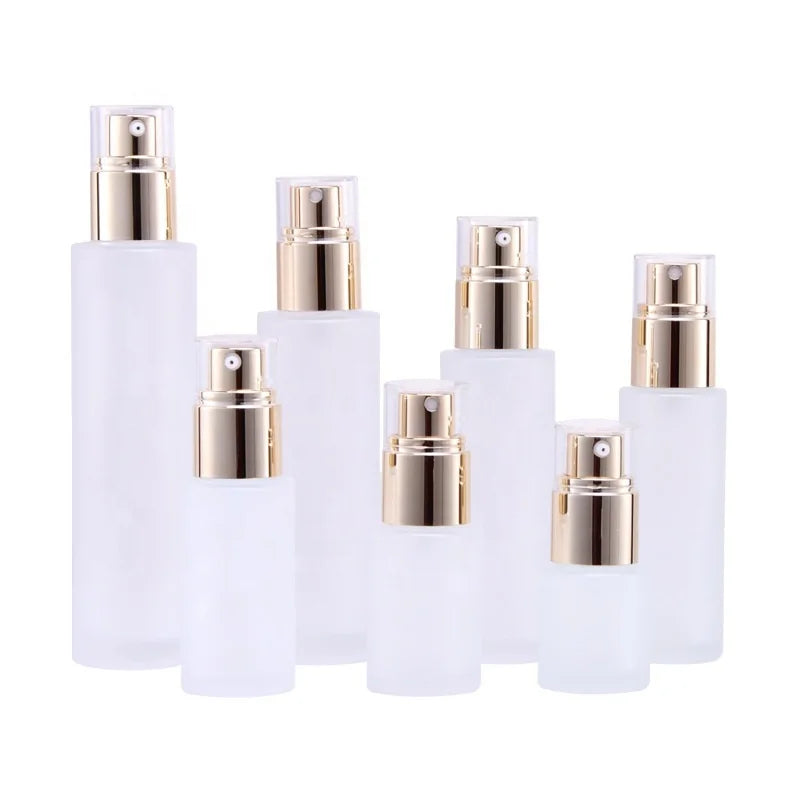20ml~120ml Lotion Pump Bottle Frosted Glass Cream Bottle Flat Shoulder Gold Pump Sprayer Cosmetic Fine Mist Perfume Spray Bottle