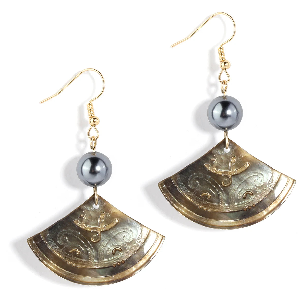 Vintage Retro Scalloped Mother of Pearl Earrings Hawaiian Pearl Earrings Gold Plated Black Pearl Jewelry Women Wholesale