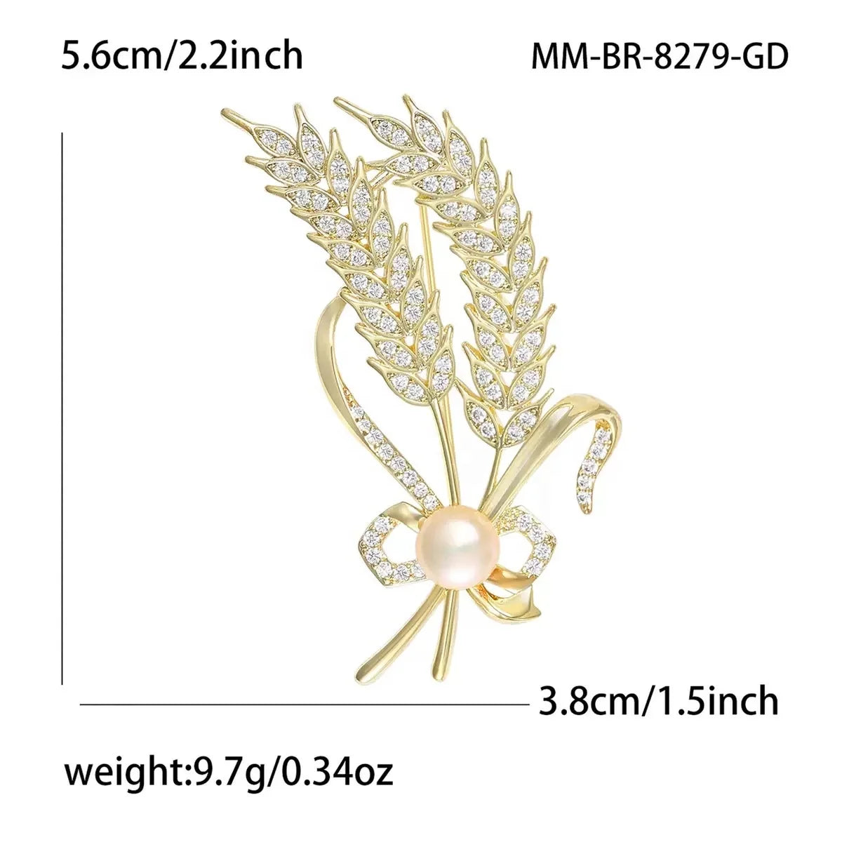 Luxury Gold Plated  Zircon Pearl Feather Leaf Brooch for Unisex Engagement Party Gift