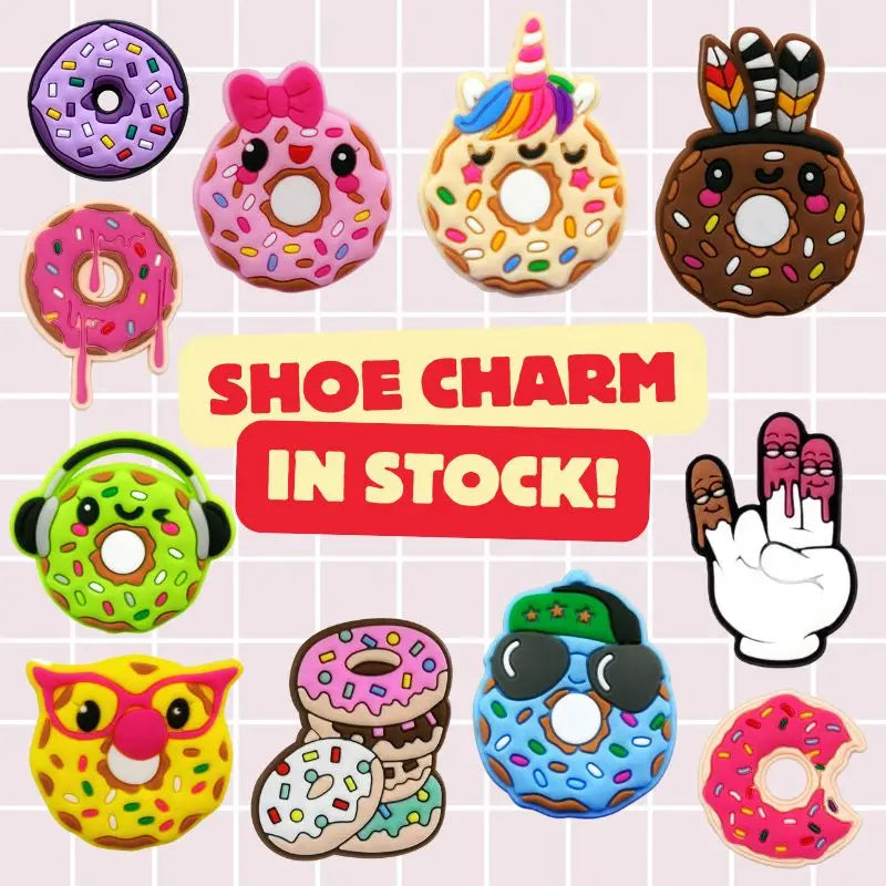 Hot Sale Custom Designer Dessert Button Pins Sweet Donuts Flavor PVC Rubber Clogs Charm Set for Kids' Parties