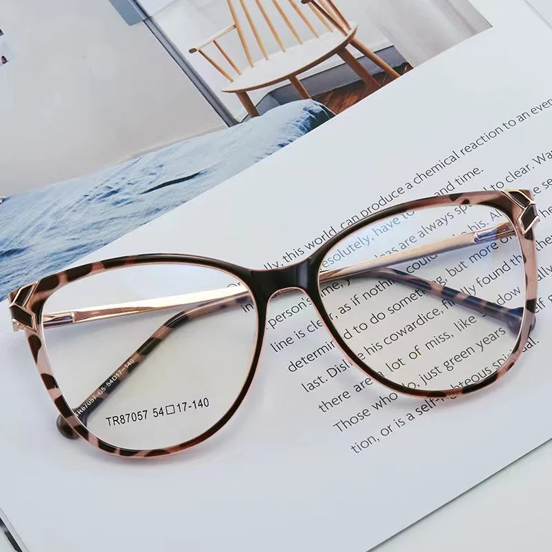 TR90 Anti-Blue Light Optical Glasses Cat's Eye Flat Mirror Lens Solid Pattern AC Spring Hinge Plain Myopia Glasses Frame