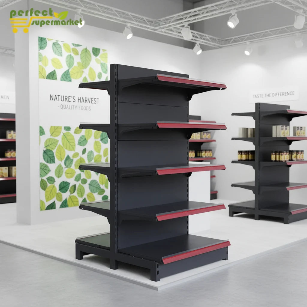 Heavy Duty Steel Supermarket Rack Gondola Shelving ISO Certified 120-160KG Capacity Epoxy Powder Coated Freestanding