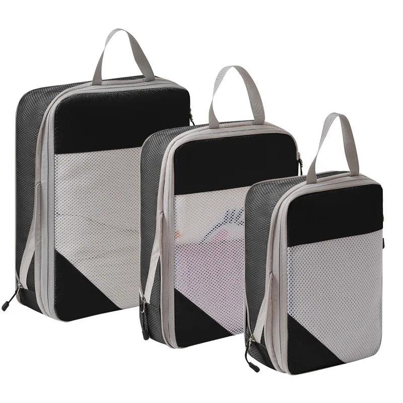 Fashionable Travel Storage Set Six Pieces Visible Mesh Compressible Expandable Waterproof Nylon Polyester Bags Zipper Closure