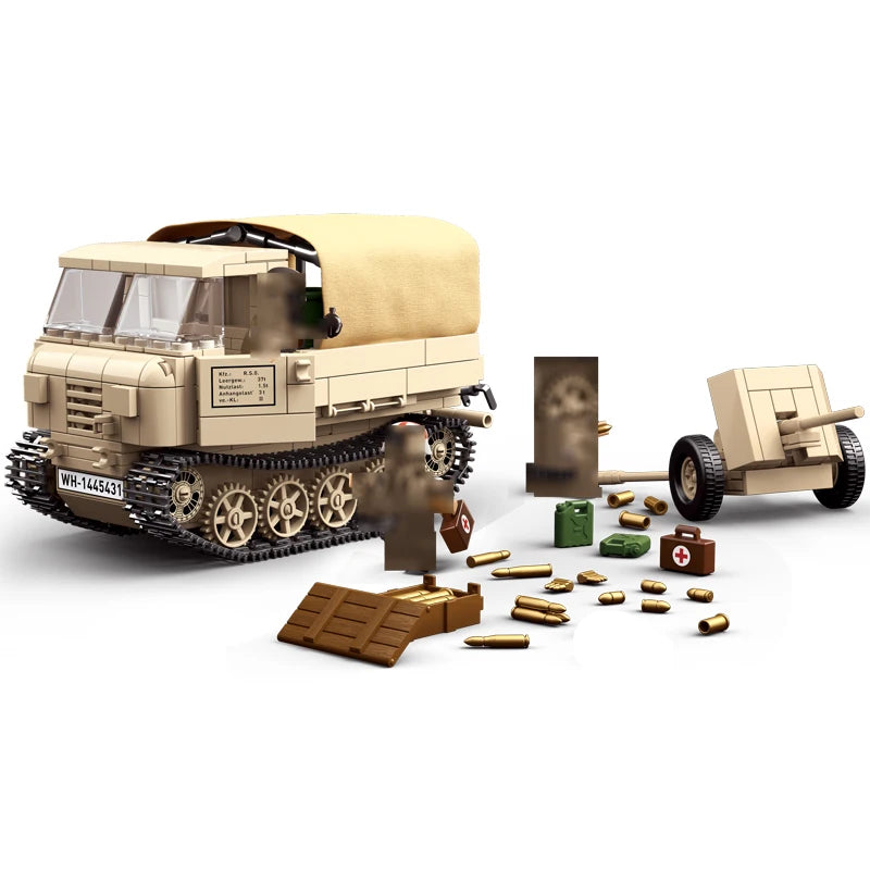 Guns and Weapons Hunter Tank Destroyer Truck Brick WW2 Flak Anti-Tank Model Toys Building Block With 3 Figures