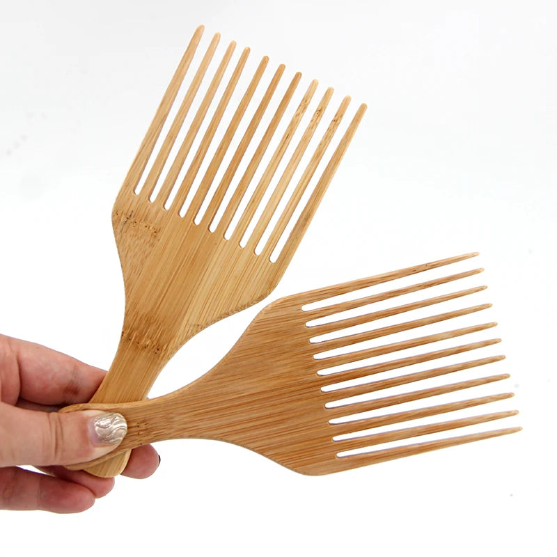 Private Label Afro Pick Hair Comb Professional Customized Bamboo Wide Tooth Afro Pick Beard Hair Comb