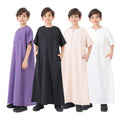 Middle East Muslim Arab Boy Thobe Thawb Caftan Crew Neck Short Sleeve Zipper Solid Color Robe Thobe Islamic Boys Thobe MegaBDM